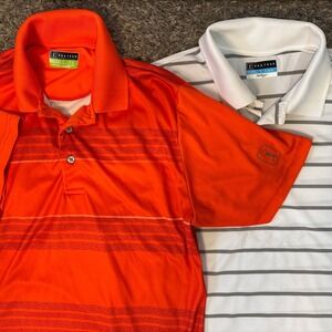 Lot Of 2- PGA TOUR‎ Polo Coral Orange & White Short Sleeve Golf Men's Large
